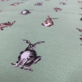 Hares (Green) Printed Canvas Fabric