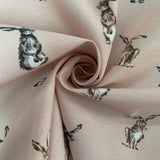 Hares (Pink) Printed Canvas Fabric