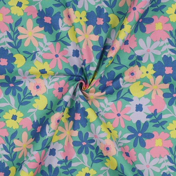 Coated Cotton- Mint Floral