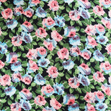 Blue Watercolour Floral Printed Cotton Lawn