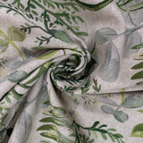 Green & Grey Floral Printed 'Linen' Fabric
