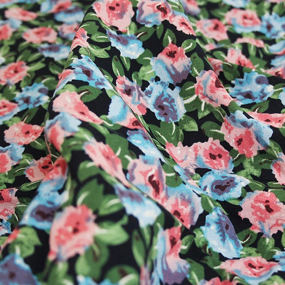 Blue Watercolour Floral Printed Cotton Lawn