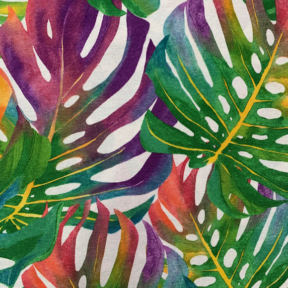 Tropic Leaves (Purple) Printed 'Linen' Fabric