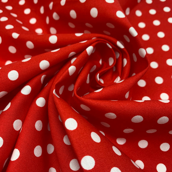 Polka Dot Printed Cotton - Medium Red