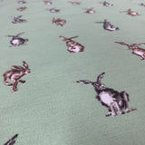 Hares (Green) Printed Canvas Fabric