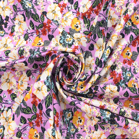 Tropical Floral (Lilac) Printed Cotton Lawn