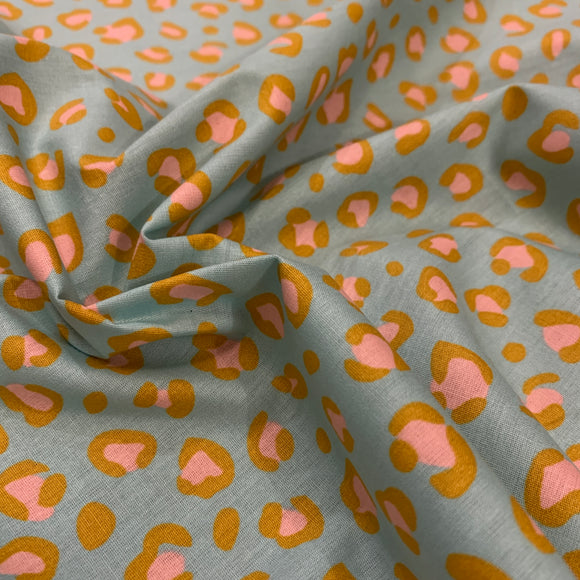 Leopard Print Cotton Poplin- Aqua