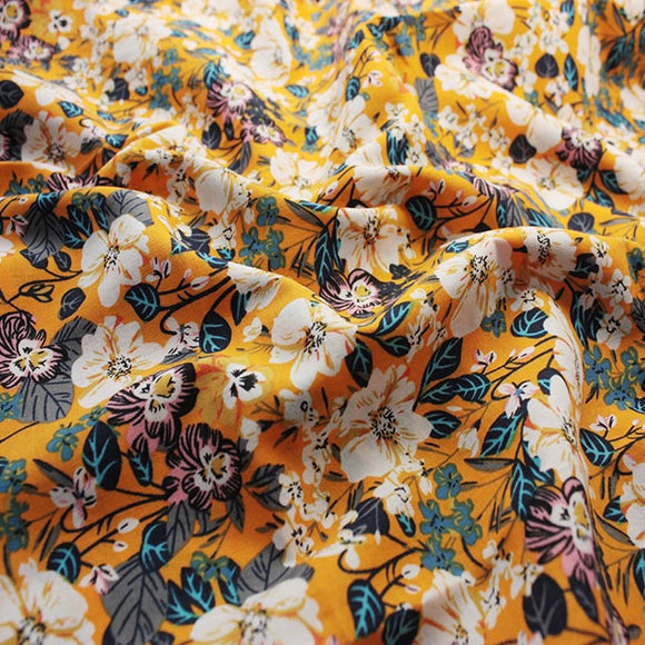 Tropical Floral (Mustard) Printed Cotton Lawn